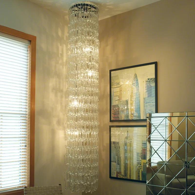 Elegant 99" Nickel and Crystal Chain Link Chandelier