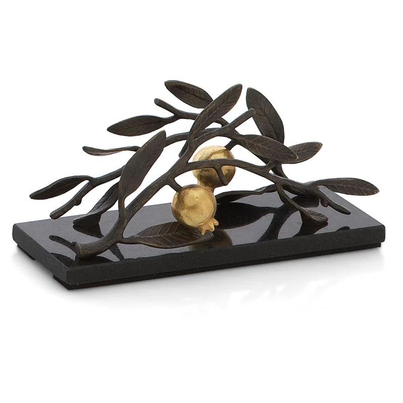 Black Metal Napkin Holder with Gold 3D Embellishment