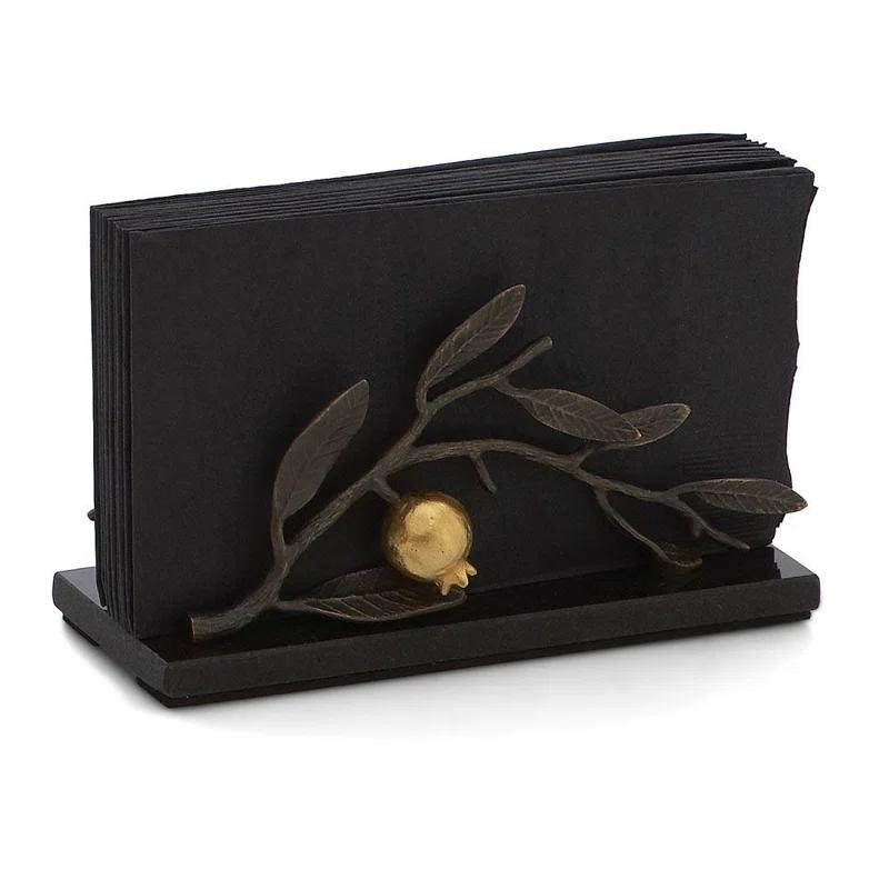 Black Metal Napkin Holder with Gold 3D Embellishment