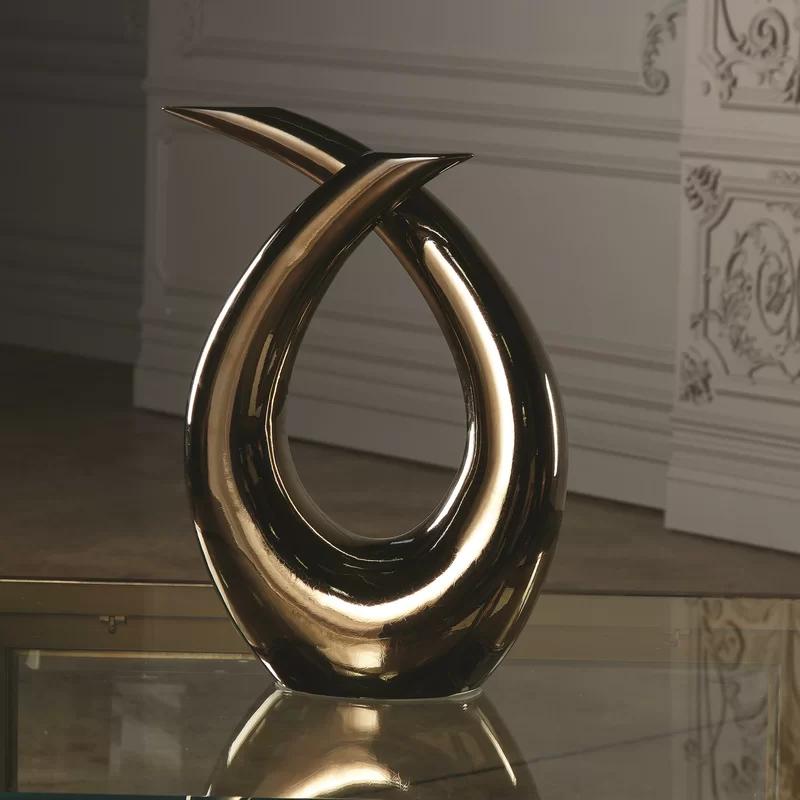 Portuguese Handcrafted Ceramic Bronze Loop Sculpture