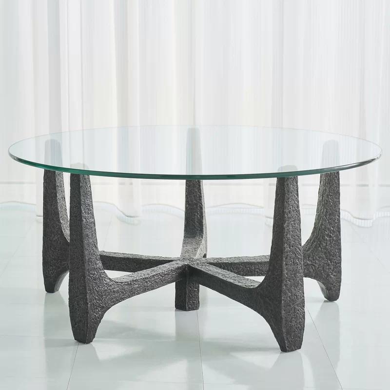 Serpa 40" Round Glass and Bronze Cocktail Table