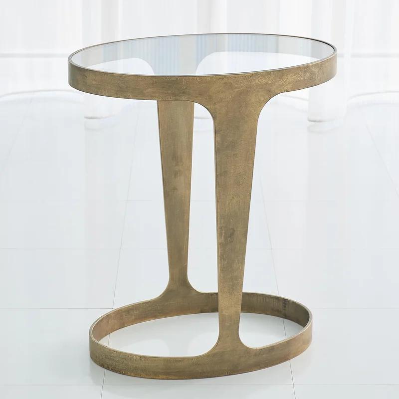 Oslo Round Antique Gold Metal Accent Table with Glass Top