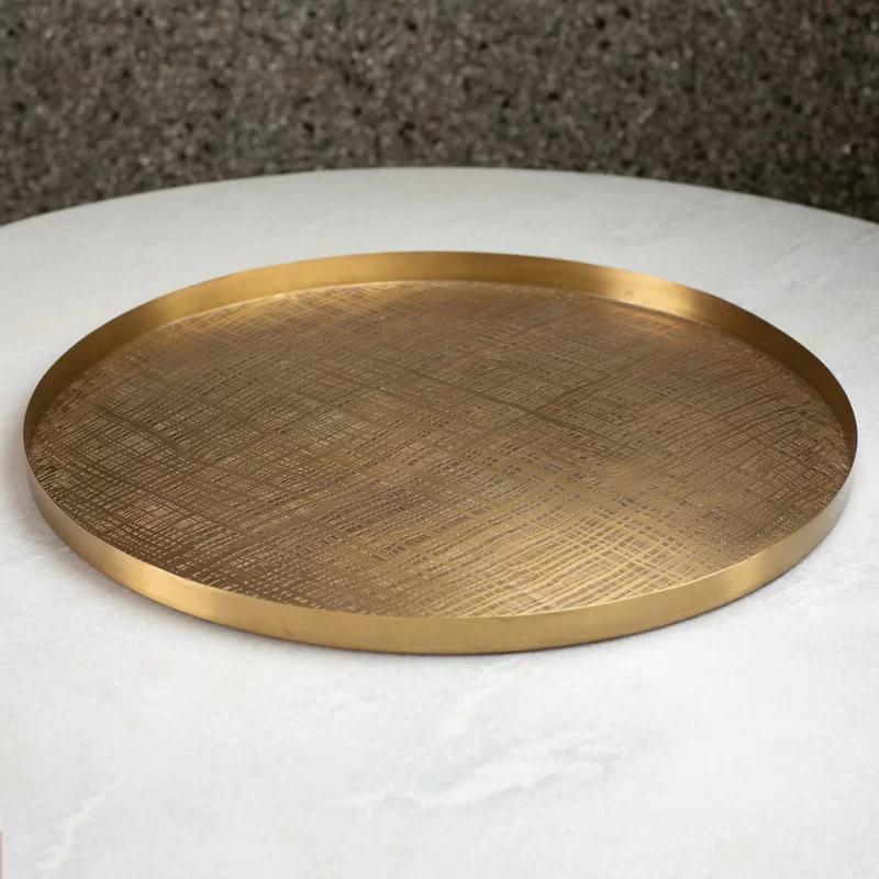 Antique Brass Round Hand-Etched Multipurpose Tray