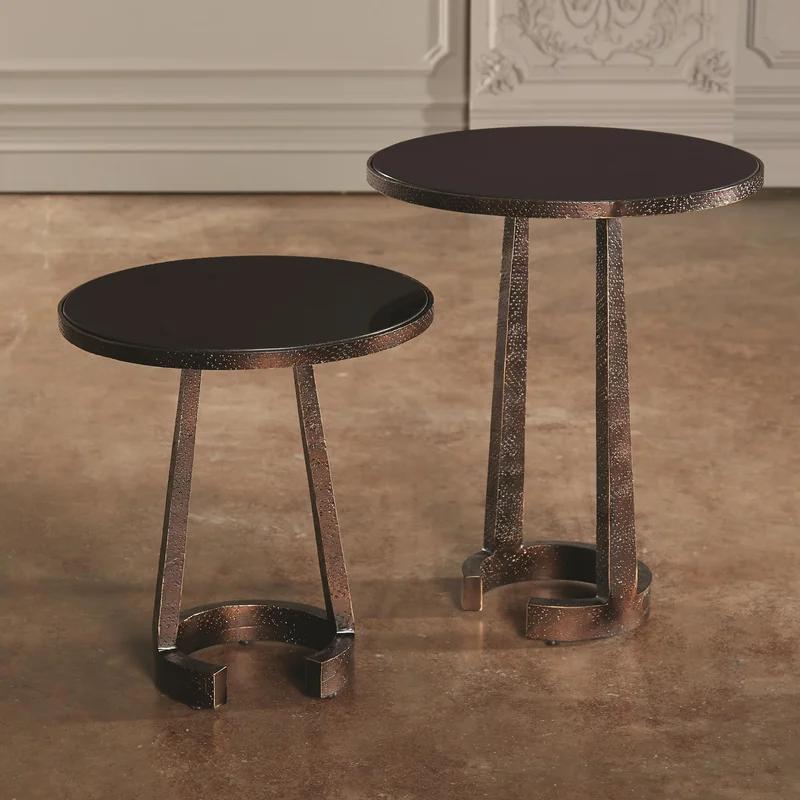 Round Bronze Wood & Stone C-Table with Storage