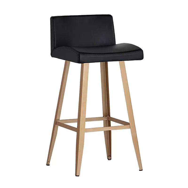 Dani Onyx Black Faux Leather Bar Stool with Champagne Gold Frame