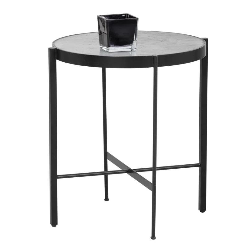 Transitional 20'' Round White Stone Top Metal End Table