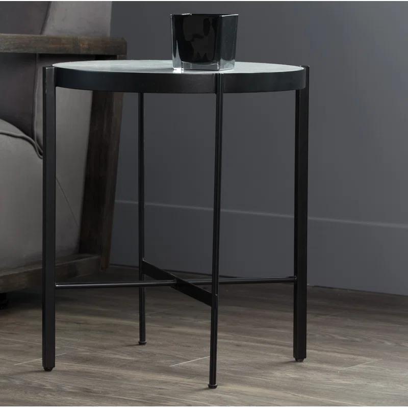 Transitional 20'' Round White Stone Top Metal End Table