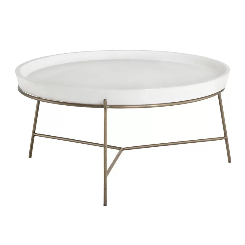 32" Transitional Round White Metal Outdoor Coffee Table
