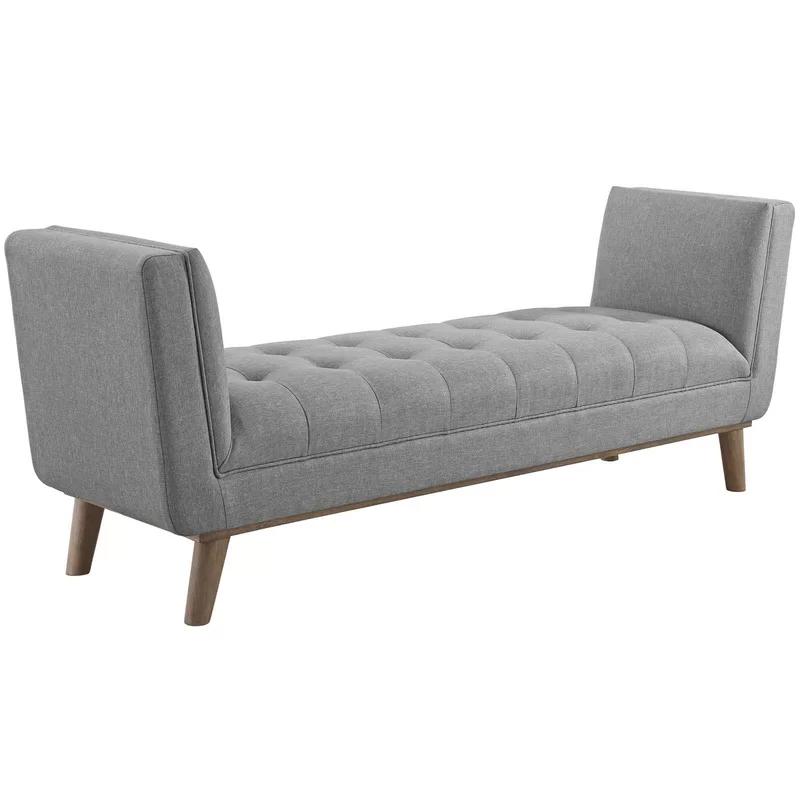 Haven Light Gray Tufted Fabric Mid-Century Accent Bench