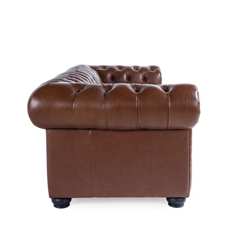 Cobblestone Camel 95'' Rolled Arm Chesterfield Sofa with Nailhead Details