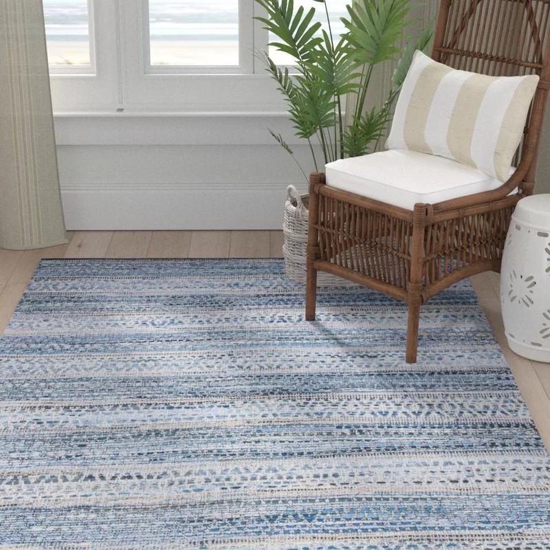 Coastal Charm Blue Cotton 5' x 8' Handwoven Area Rug