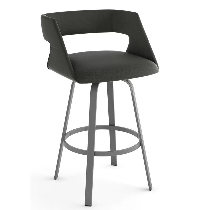 Charcoal Grey Polyester Swivel Counter Stool with Glossy Grey Metal Base