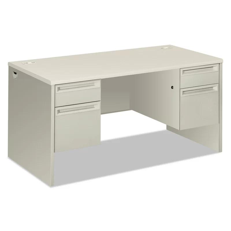 Executive Silver Mesh Light Gray Desk with Drawer and Filing Cabinet