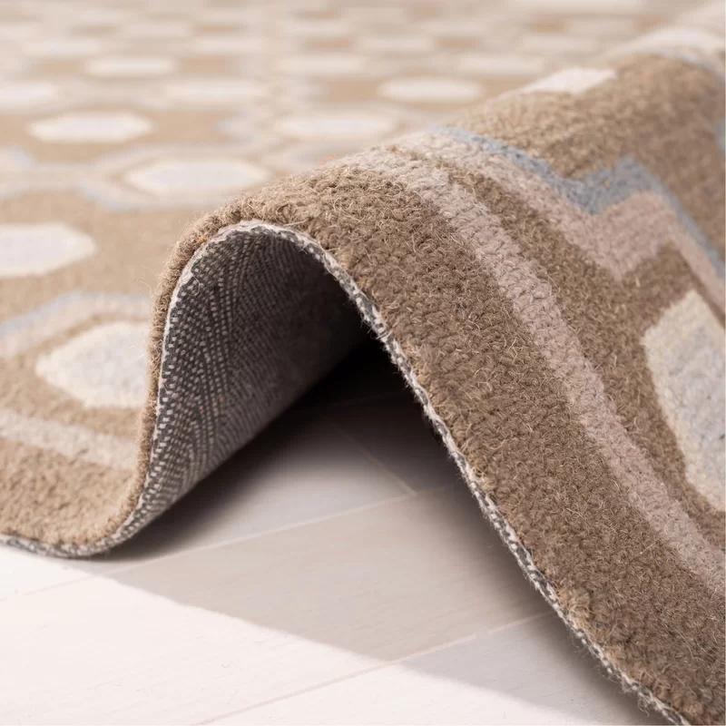 Molasses Brown Geometric Wool Area Rug, 5'6" x 8'6"