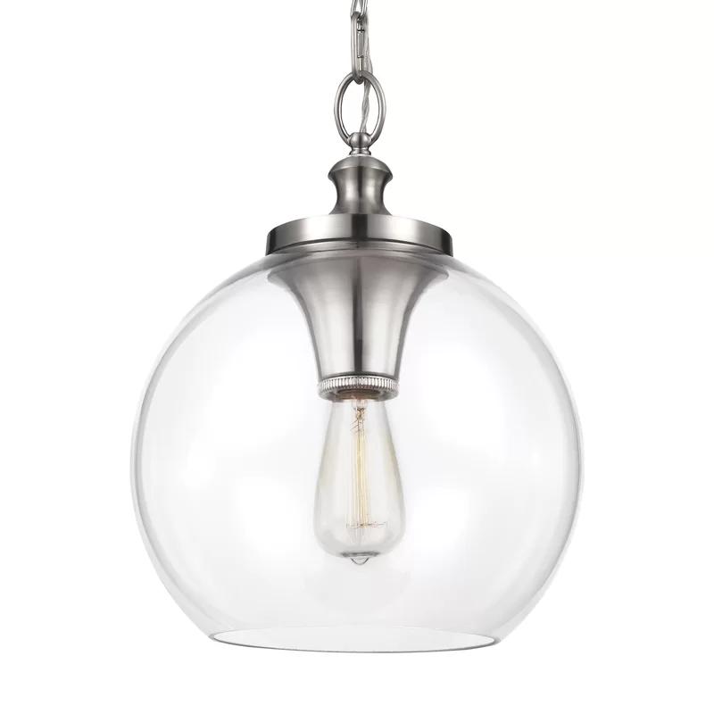 Brushed Steel Modern Globe Pendant with Clear Glass Shade