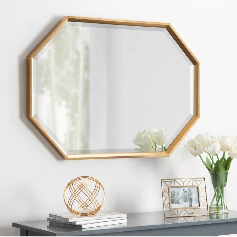 Elegant Rhodes Gold Elongated Octagon Vanity Mirror 31.5x43in