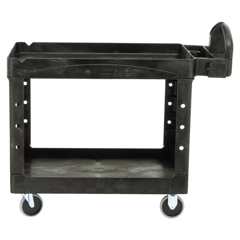 Ergonomic Black Heavy-Duty Utility Cart with Dual Shelves and Storage