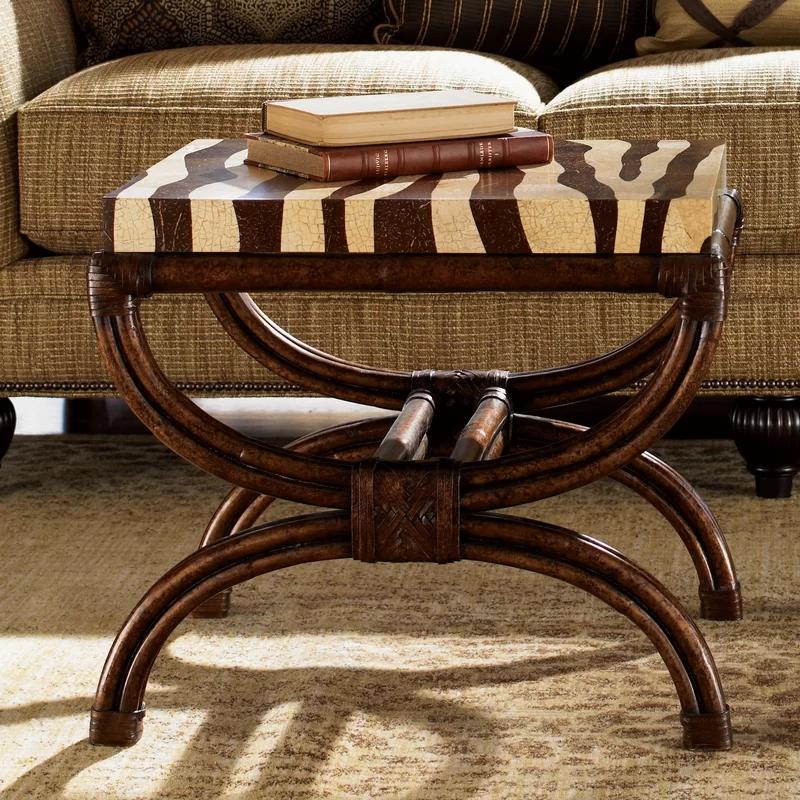 Transitional Zebra Coco Shell 23'' Brown Rectangular End Table