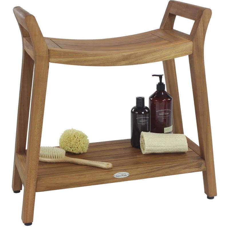Aqua Teak Patented Asia Ascend Teak Shower Bench with Elevated Height and Shelf
