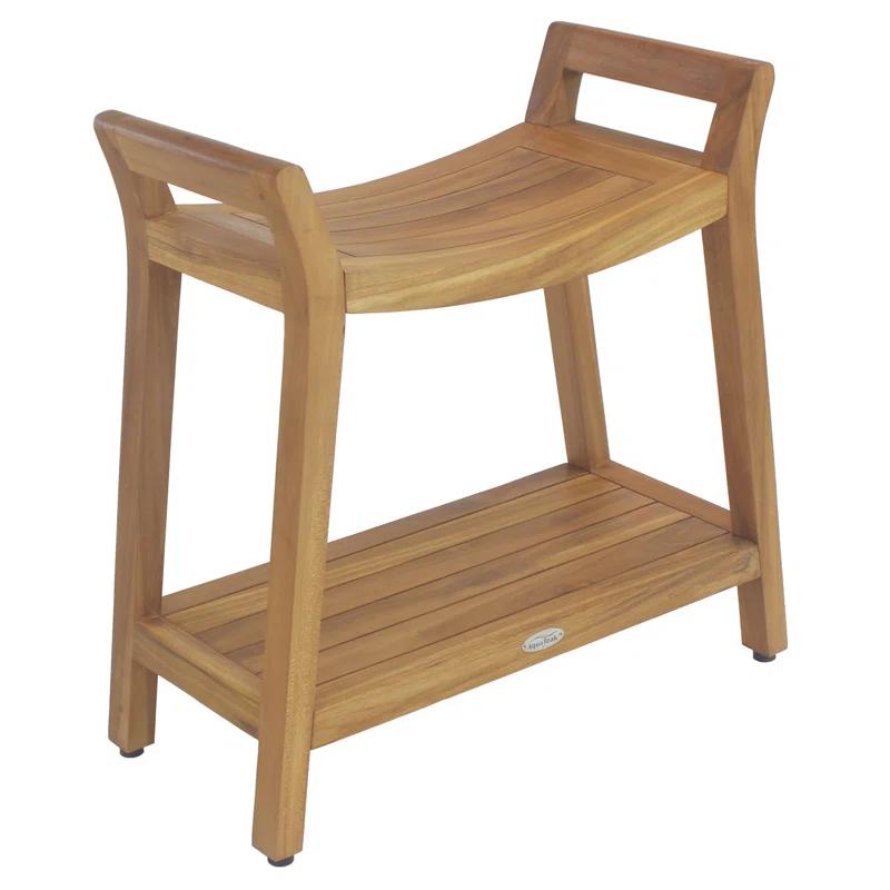 Aqua Teak Patented Asia Ascend Teak Shower Bench with Elevated Height and Shelf