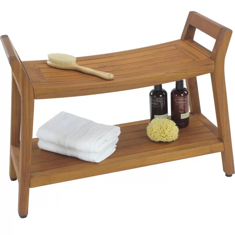 Ascend Teak 18'' Spa Shower Bench with Storage Shelf