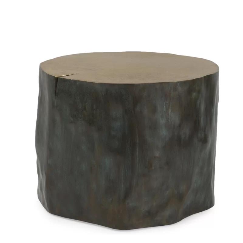 Rustic Round Brown Brass Etched Stool