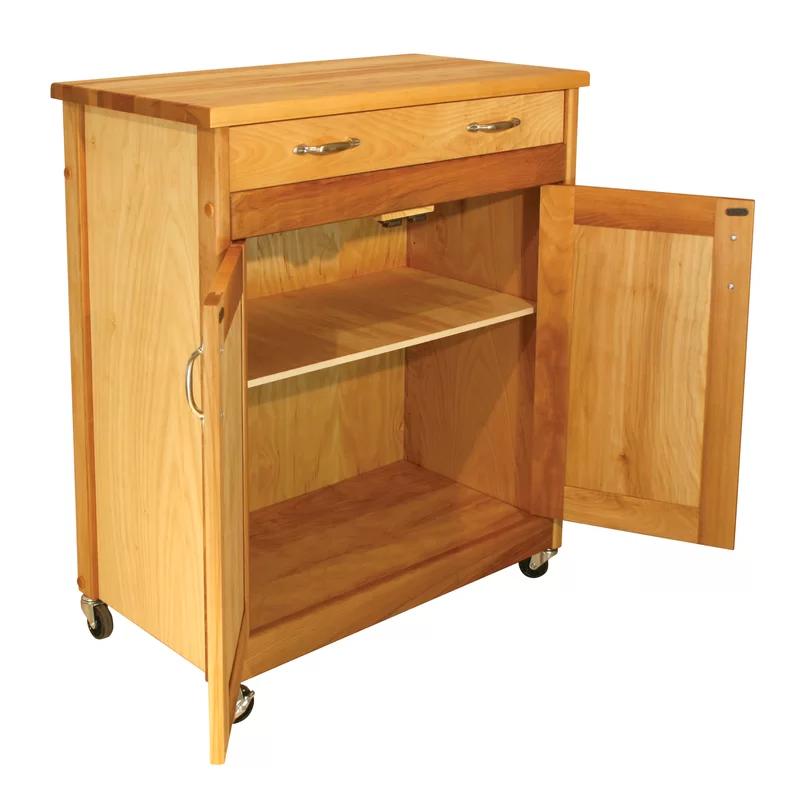 Country Charm Birch Wood Kitchen Cart with Butcher Block Top
