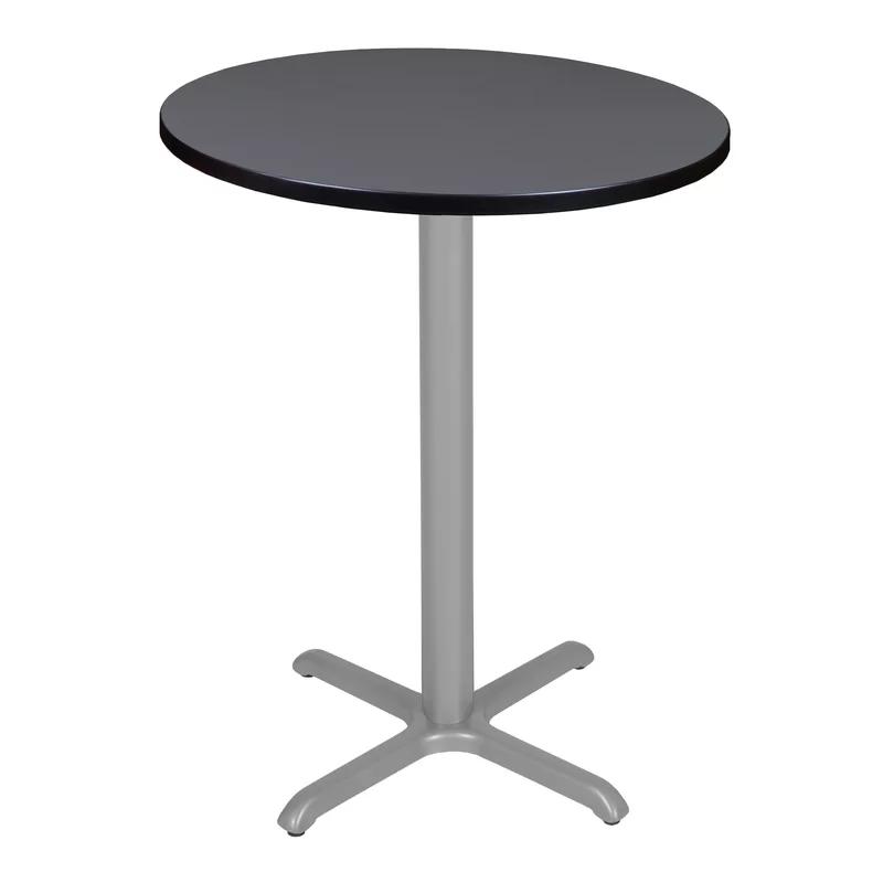 Gray Round Wood Bar Height Table with Sturdy Steel Base