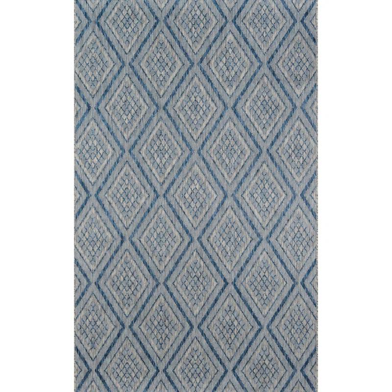 Chic Blue Geometric Indoor/Outdoor Rectangular Rug, 5'3" x 7'6"