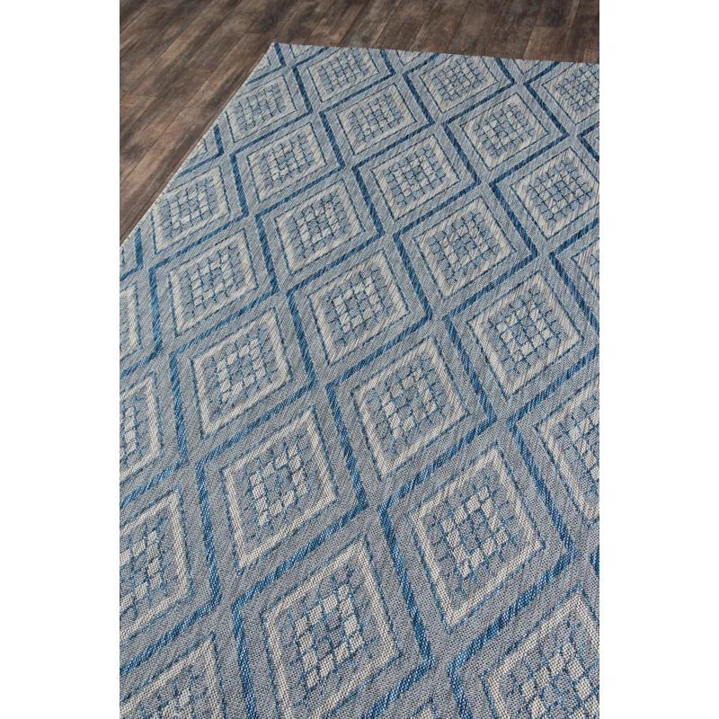 Chic Blue Geometric Indoor/Outdoor Rectangular Rug, 5'3" x 7'6"