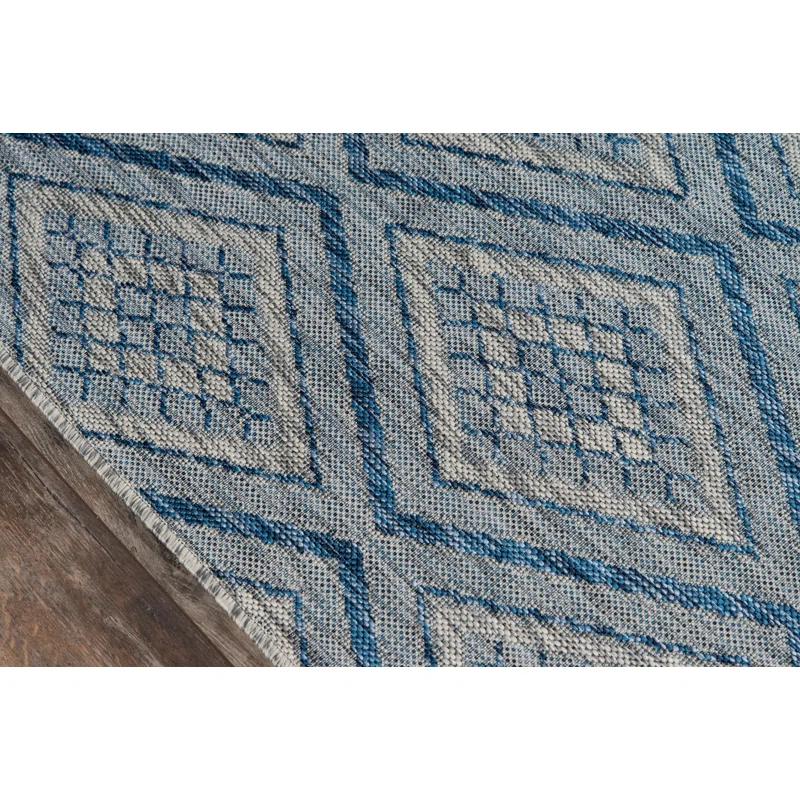 Chic Blue Geometric Indoor/Outdoor Rectangular Rug, 5'3" x 7'6"