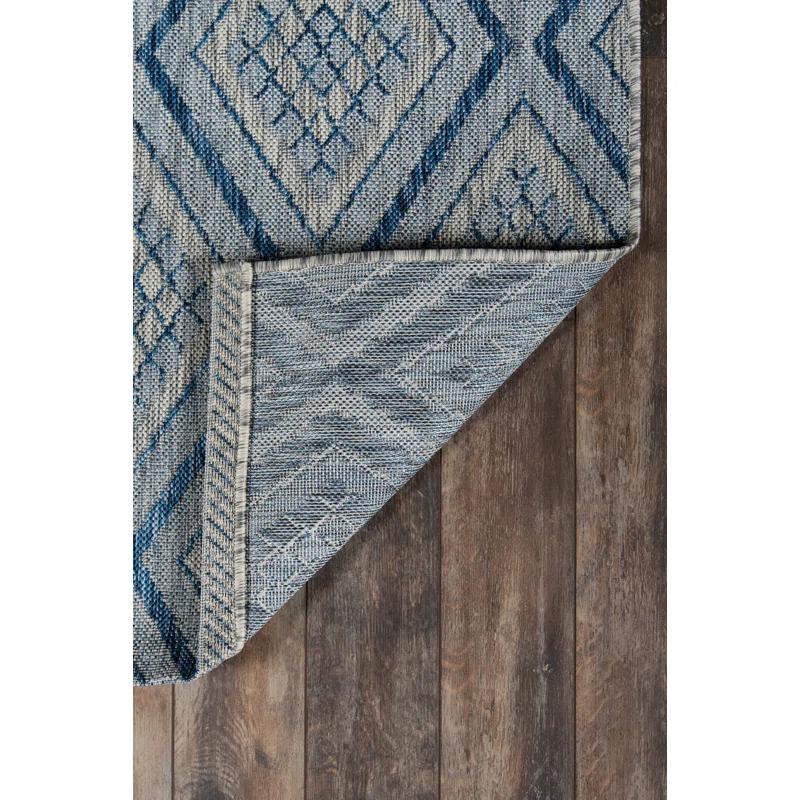 Chic Blue Geometric Indoor/Outdoor Rectangular Rug, 5'3" x 7'6"