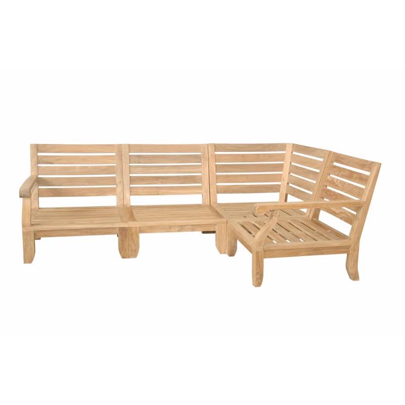 Riviera Natural Teak 3-Person Outdoor Sectional with Gray Cushions