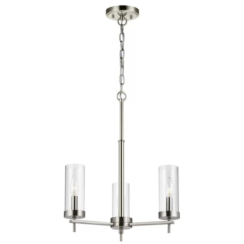 Zire Mini 3-Light Incandescent Chandelier in Brushed Nickel with Clear Glass