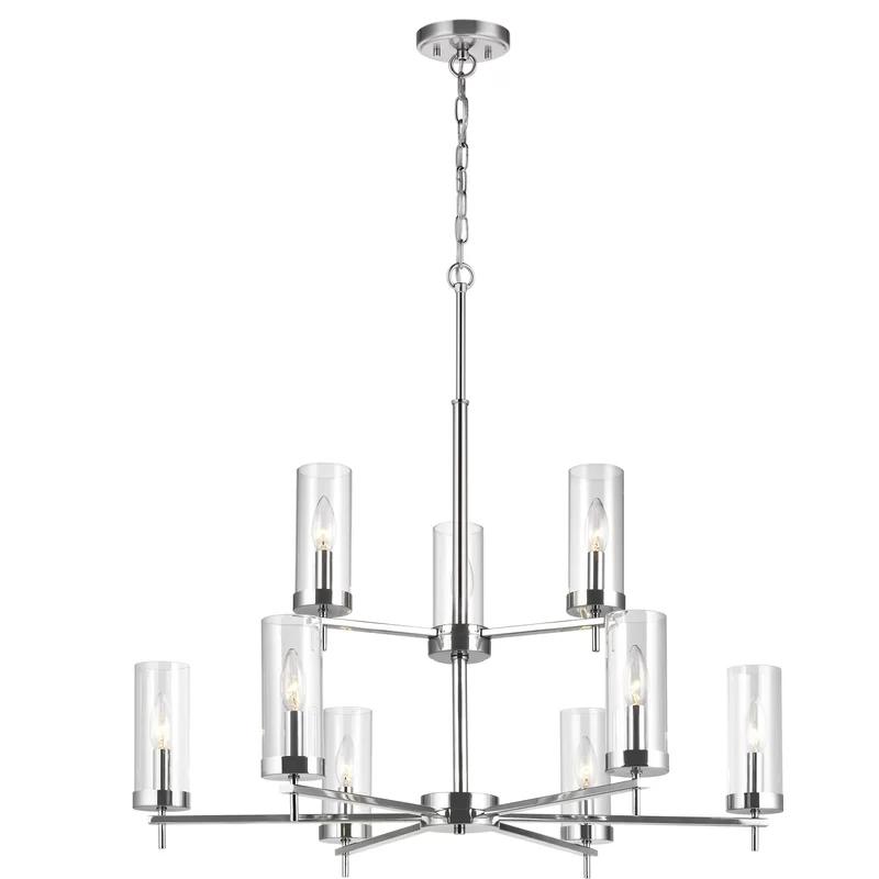 Zire Chrome 9-Light Chandelier with Clear Glass Shades