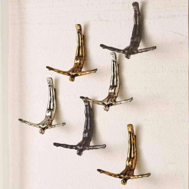 Gold Leaf Iron Wall Diver Sculpture