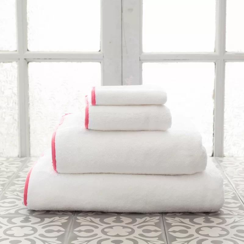 Luxury White/Coral Cotton-Polyester Blend Washcloth