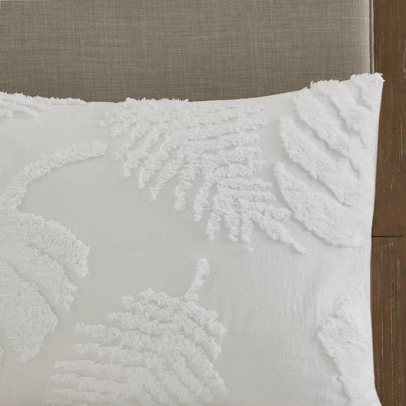 Full/Queen White Cotton Chenille Palm Duvet Cover Set