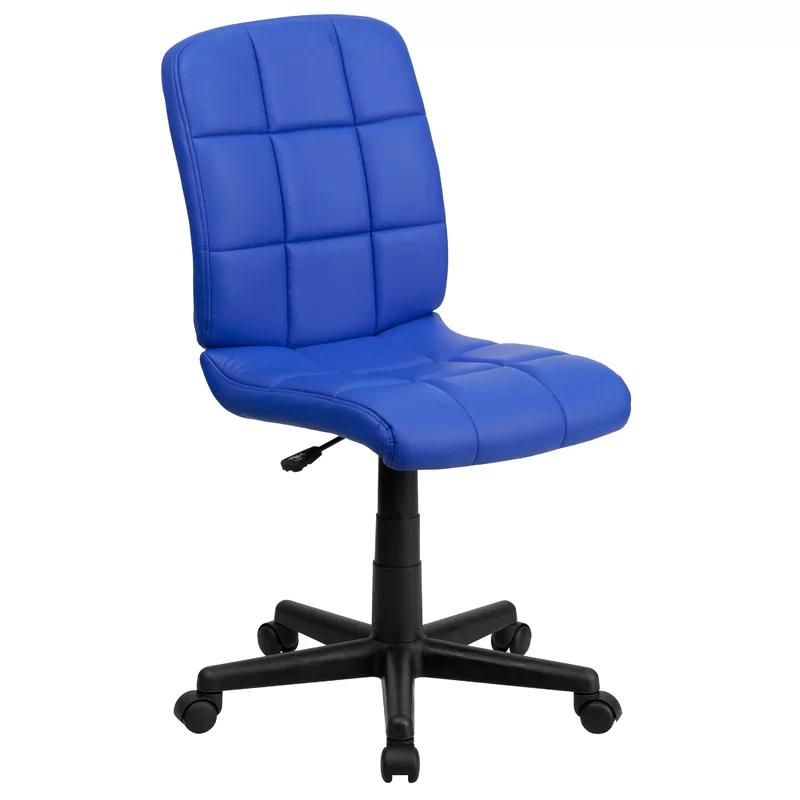 Mid-Back Blue Quilted Vinyl Armless Task Chair