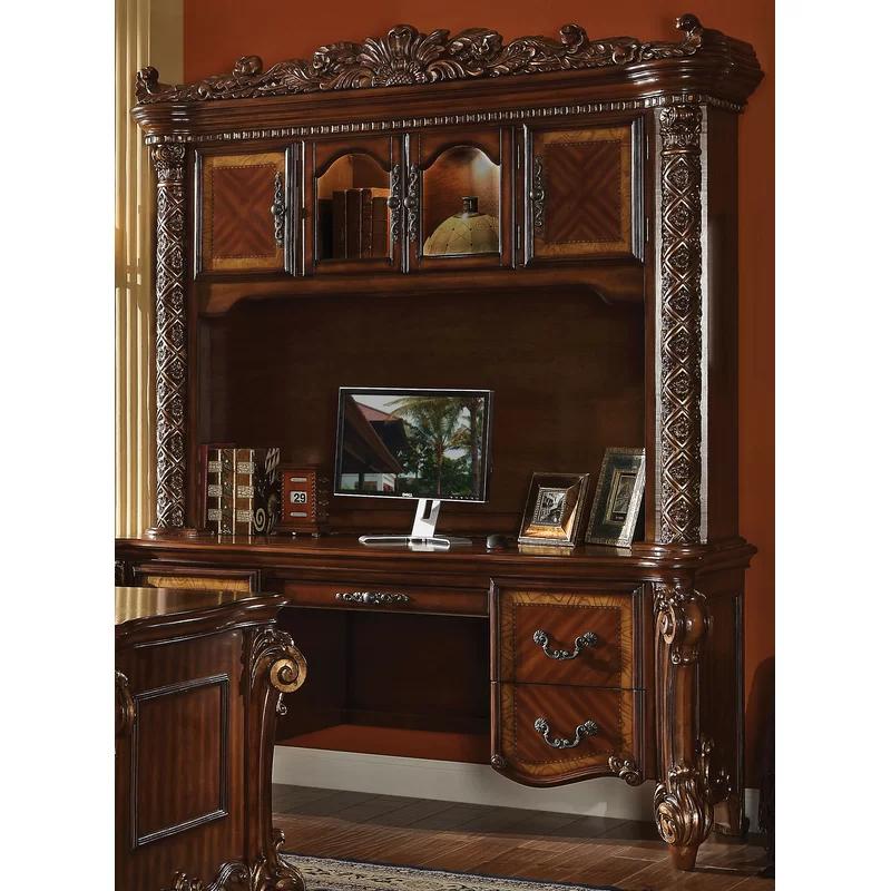 Vendome Executive Cherry Oak Desk with Hutch and Drawers