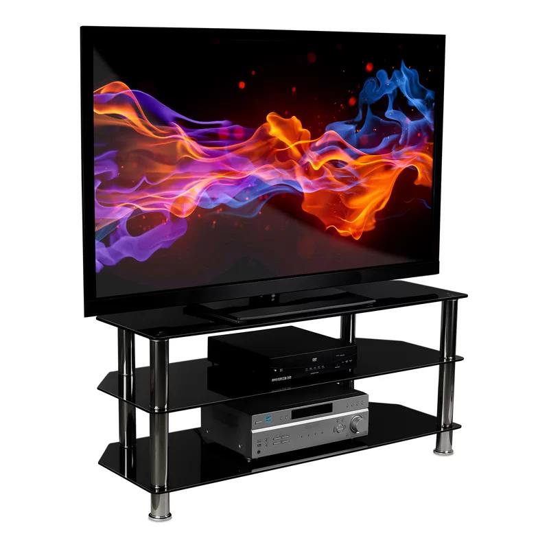 Sleek 60" Black Tempered Glass TV Stand with Tinted Shelves