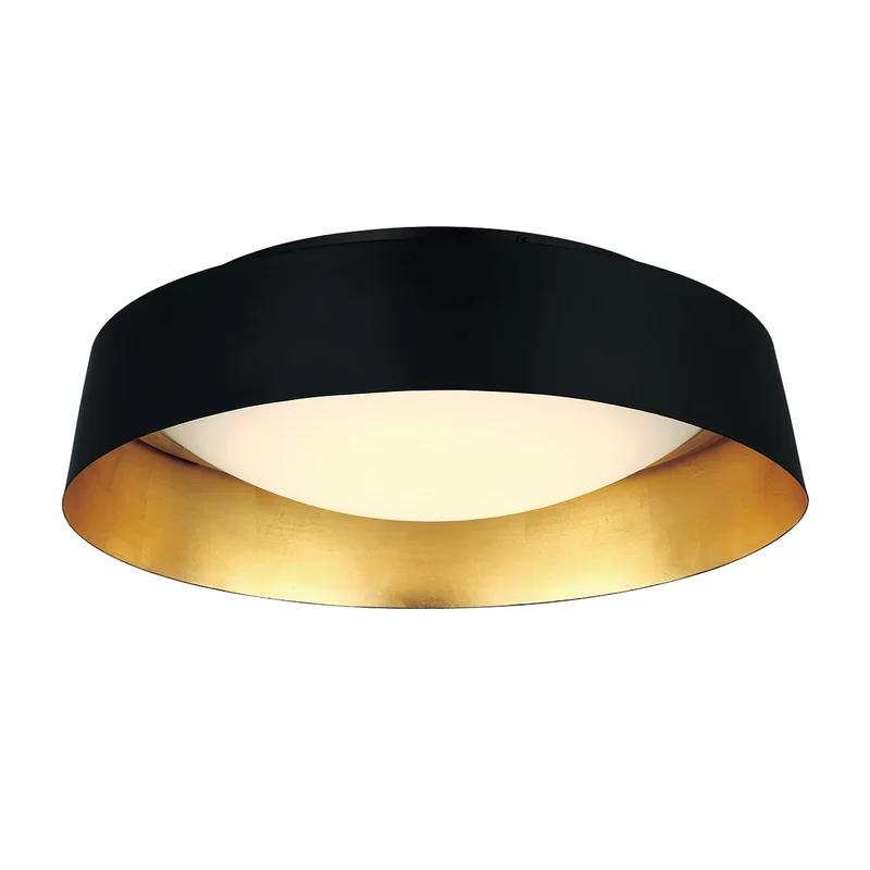 Gilt Bronze and Glass LED Drum Flush Mount with White Acrylic Diffuser