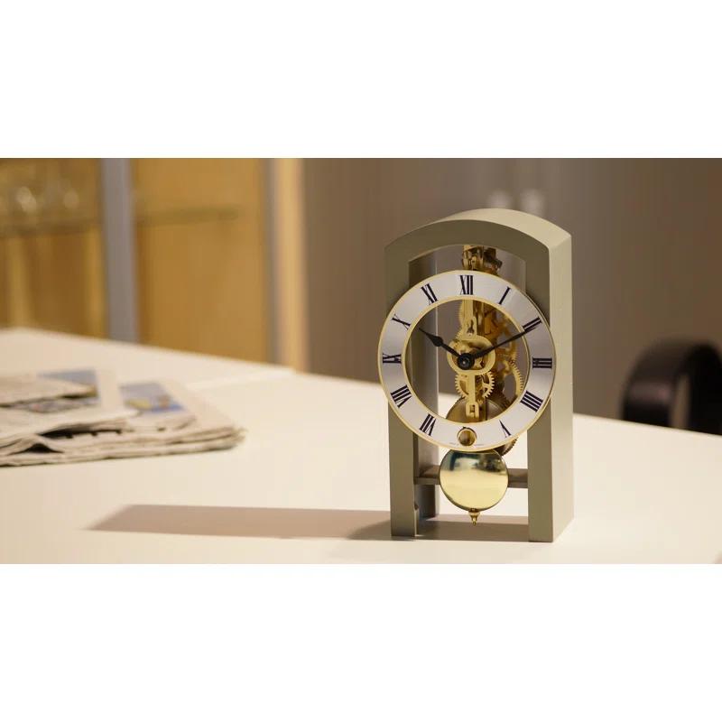 Gray and Gold Mechanical Table Clock with Open Design