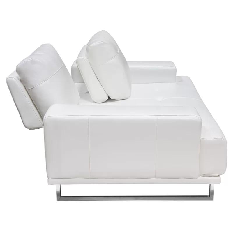 Chic White Air Leather Convertible Loveseat with Chrome Legs