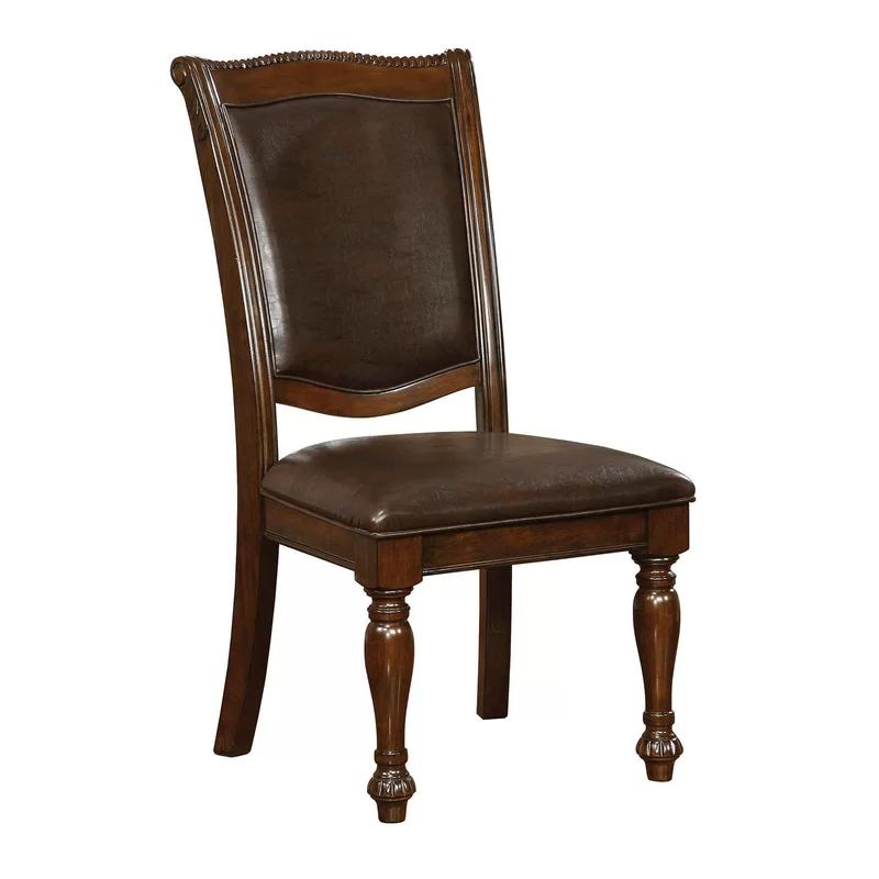 Espresso Faux Leather Traditional Carved Side Chair in Brown