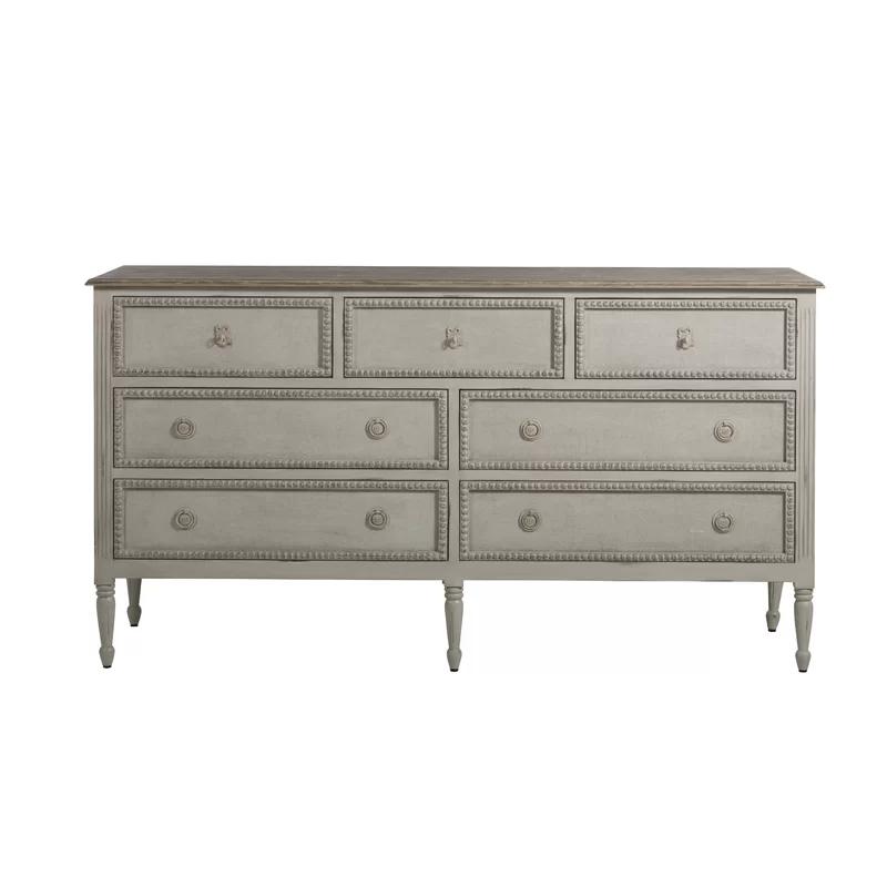 Caroline Coastal White and Brown 7-Drawer Dresser with Burlap Fronts