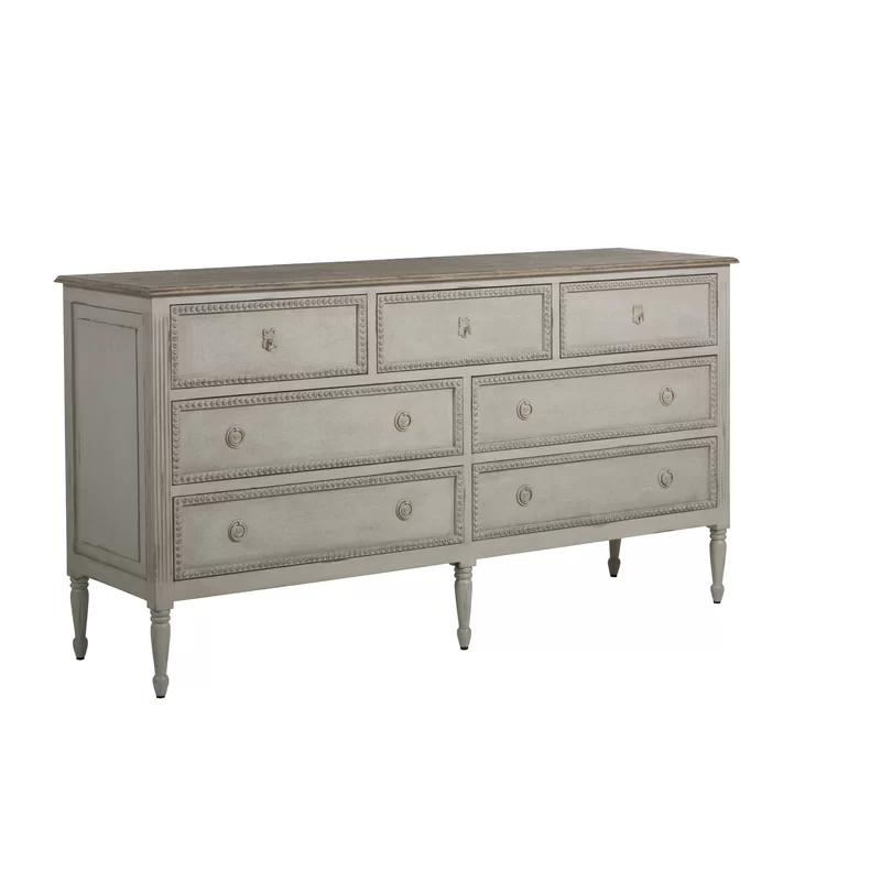 Caroline Coastal White and Brown 7-Drawer Dresser with Burlap Fronts