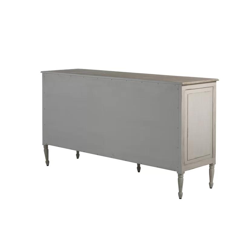 Caroline Coastal White and Brown 7-Drawer Dresser with Burlap Fronts