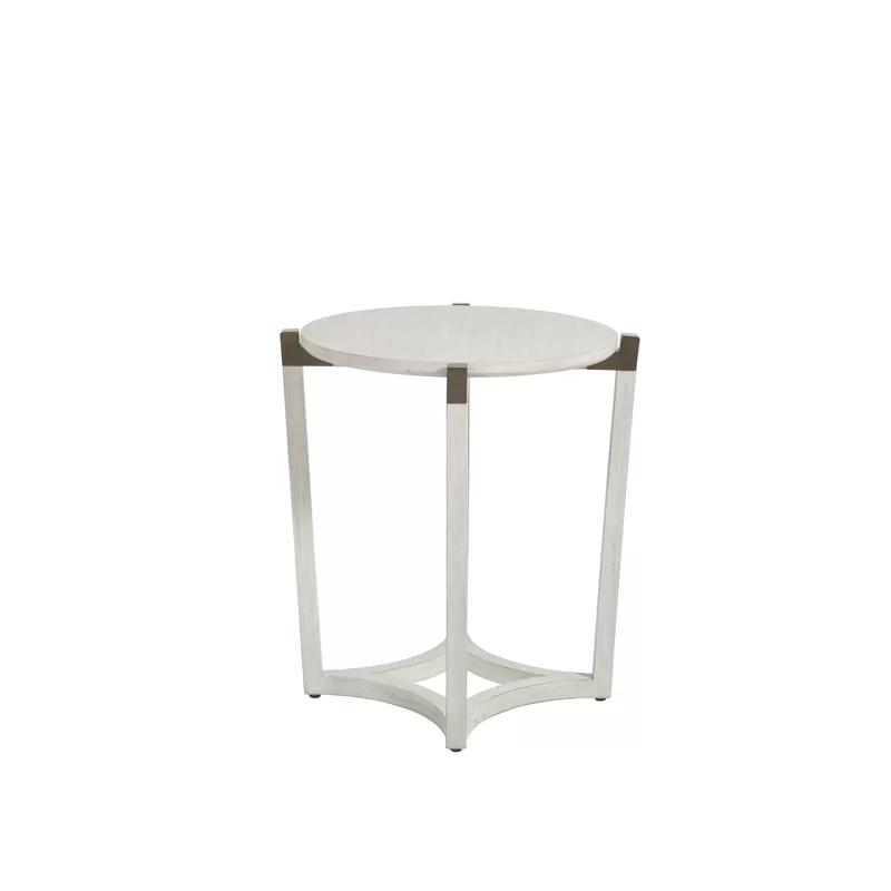 Mills Transitional Sesame White Round Wood & Metal End Table