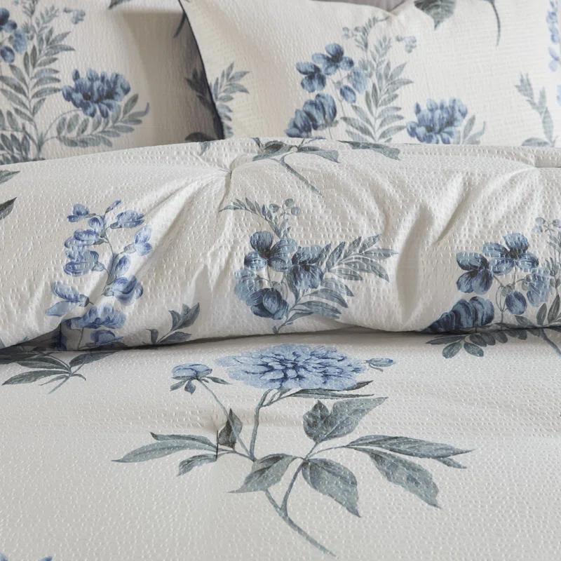 Zennia 7 Piece Seersucker Floral Comforter Set with Throw Blanket